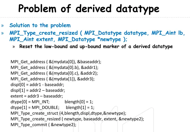 HPC MPI derived datatype resize